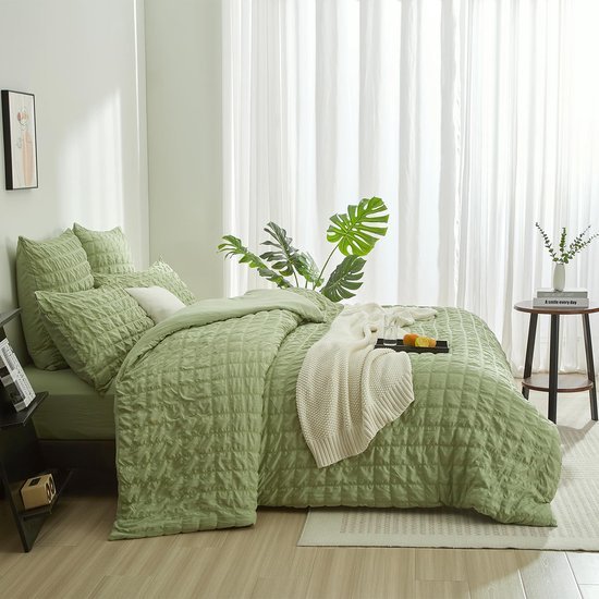 Unyqoos® Ademende en verkoelende seersucker beddengoedset voor een frisse zomernacht