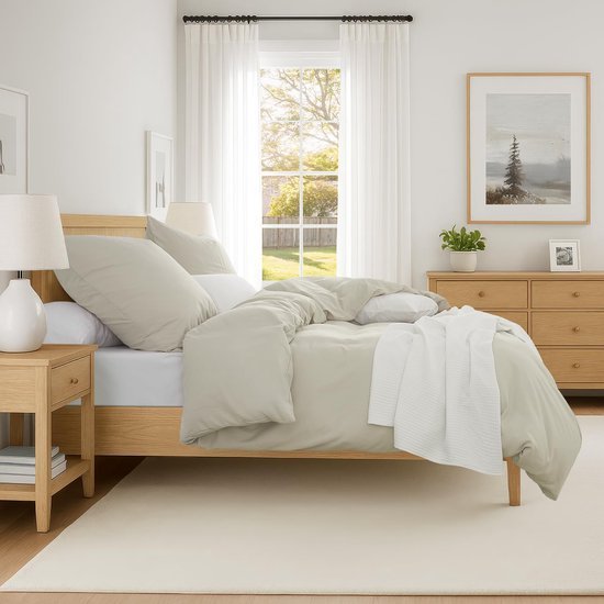 Unyqoos® Luxe 4-delige beddengoedset van microvezel met effen beige design