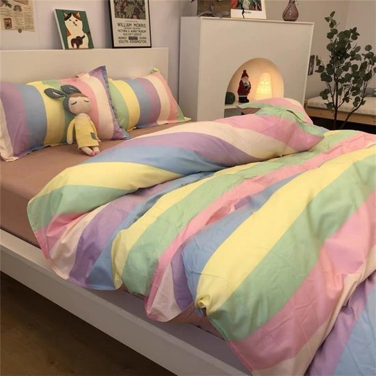 Unyqoos® Kleurrijk kinderbeddengoed met regenboogstrepen en kussensloop