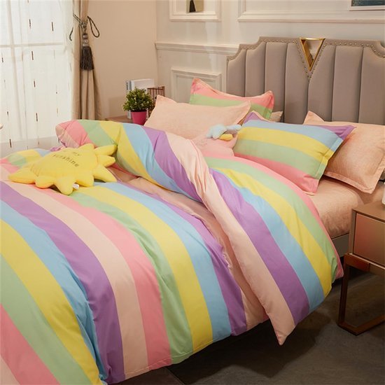 Unyqoos® Kleurrijk kinderbeddengoed met regenboogstrepen en kussensloop