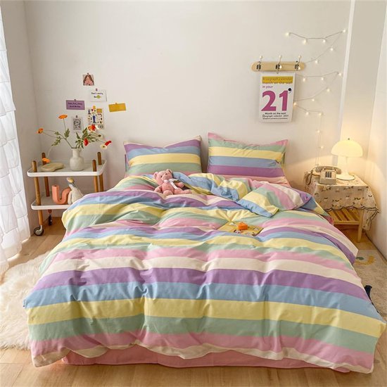 Unyqoos® Kleurrijk kinderbeddengoed met regenboogstrepen en kussensloop