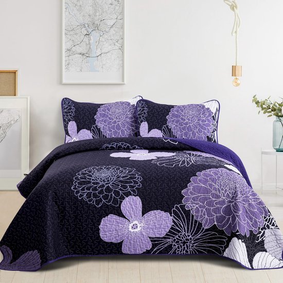 550x550-13285.jpg Unyqoos® Luxueuze Paarse Bloemen Sprei en Kussensloop Set voor Stijlvolle Slaapkamers