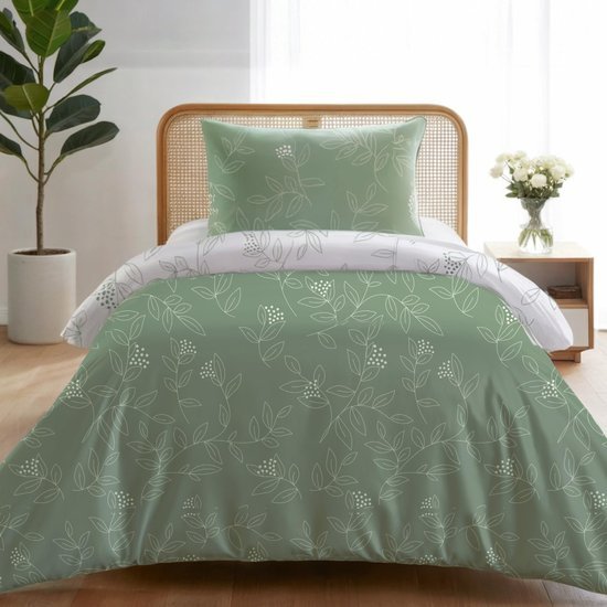 Unyqoos® Luxe Beddengoedset met Bladerpatroon en Kussensloop van Microvezel