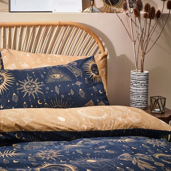Unyqoos® Luxe dekbedovertrekset met sterrenbeeldontwerp in goud en marineblauw