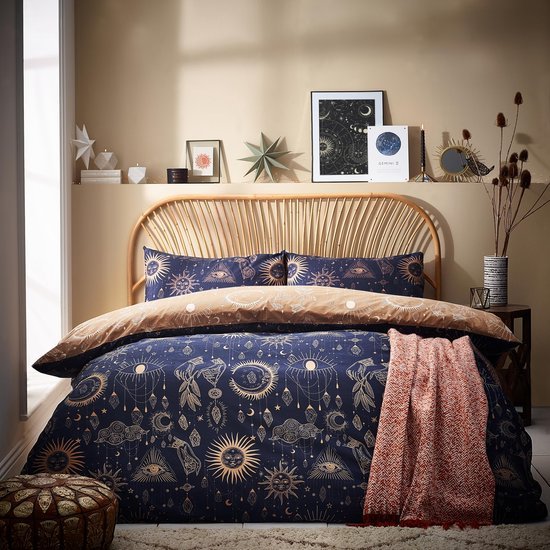 Unyqoos® Luxe dekbedovertrekset met sterrenbeeldontwerp in goud en marineblauw