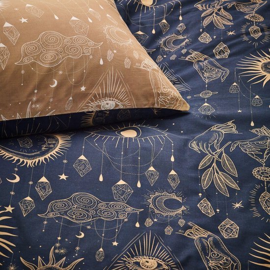 Unyqoos® Luxe dekbedovertrekset met sterrenbeeldontwerp in goud en marineblauw