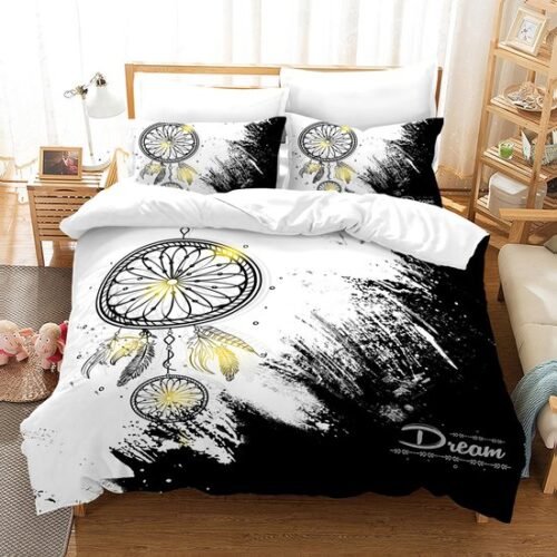 Unyqoos® Comfortabele Boho Beddengoedset met Veren en Bloemenpatroon voor Tweepersoonsbed