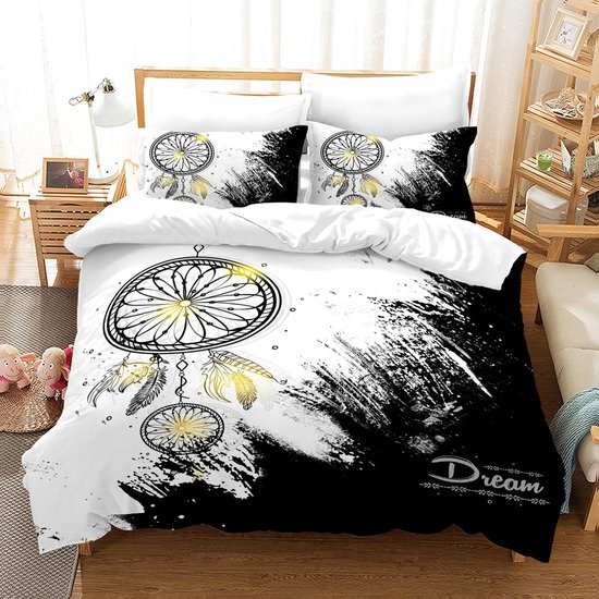 Unyqoos® Comfortabele Boho Beddengoedset met Veren en Bloemenpatroon voor Tweepersoonsbed