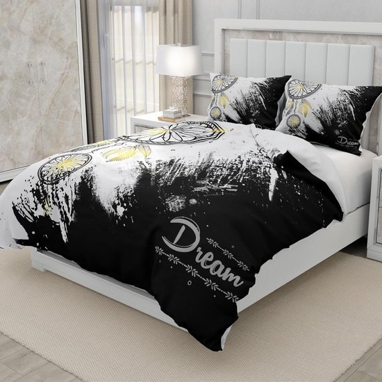 Unyqoos® Comfortabele Boho Beddengoedset met Veren en Bloemenpatroon voor Tweepersoonsbed