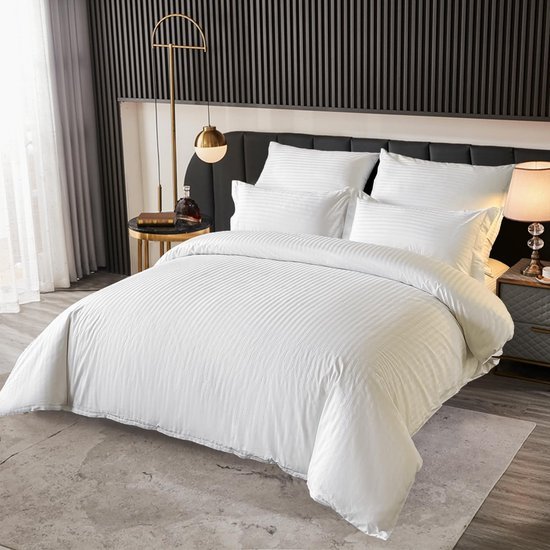 Unyqoos® Luxe hotelkwaliteit beddengoed set van katoen met damaststrepen en ritssluiting