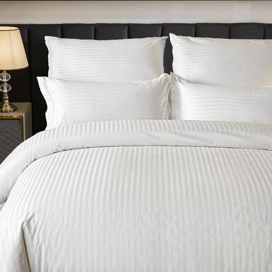 Unyqoos® Luxe hotelkwaliteit beddengoed set van katoen met damaststrepen en ritssluiting