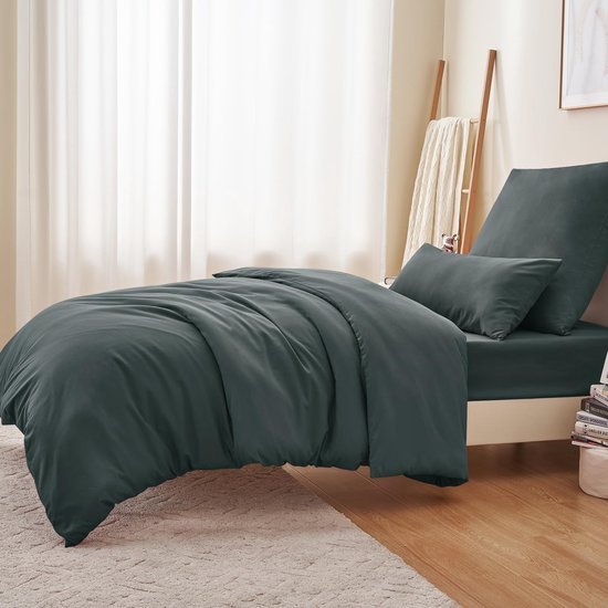 Unyqoos® Beddengoedset van Zachte Microvezel met Ritssluiting en Strijkvrije Eigenschappen, 155 x 220 cm, 2-delig, Grijs Antraciet