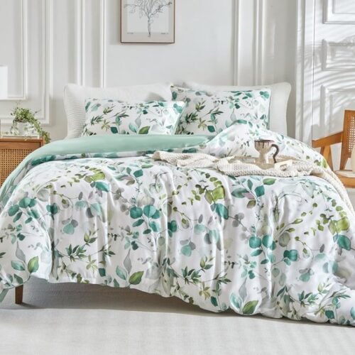 Unyqoos® Drie-delige set beddengoed met botanisch design en microvezel comfort