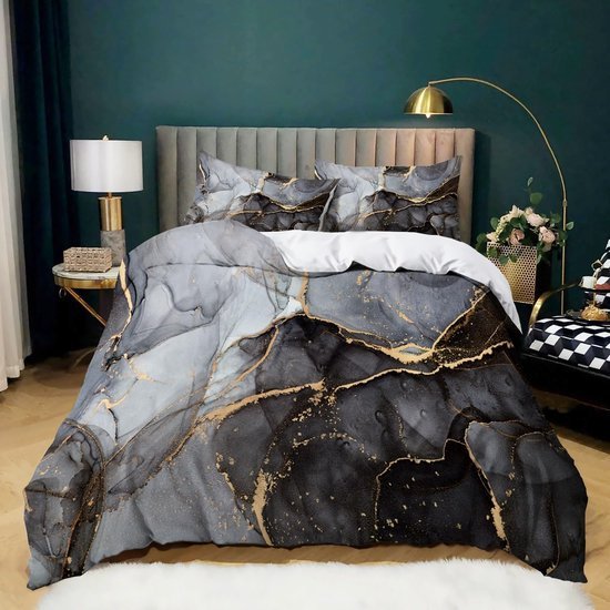 Unyqoos® Moderne 3-delige Beddengoedset met Marmerlook en Microvezel, 180 x 200 cm
