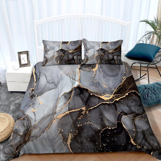 Unyqoos® Moderne 3-delige Beddengoedset met Marmerlook en Microvezel, 180 x 200 cm