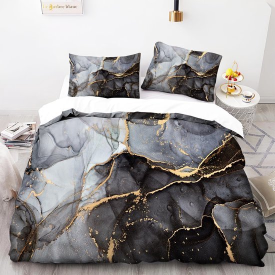 Unyqoos® Moderne 3-delige Beddengoedset met Marmerlook en Microvezel, 180 x 200 cm
