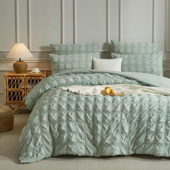 Unyqoos® Ademend Seersucker Beddengoed in Saliegroen voor Verkoelende Zomernachten