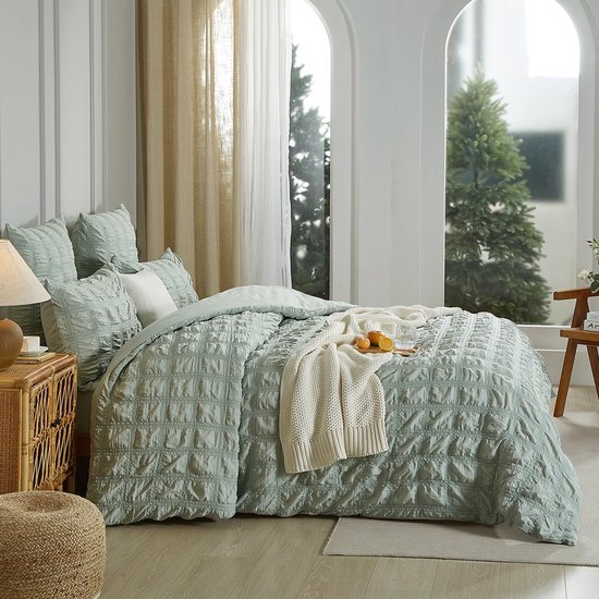 Unyqoos® Ademend Seersucker Beddengoed in Saliegroen voor Verkoelende Zomernachten