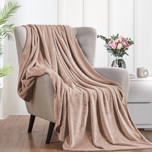 Unyqoos® Extra grote, zachte fleecedeken voor bank of bed in beige kleur