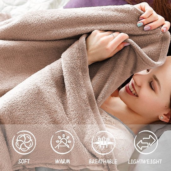 Unyqoos® Extra grote, zachte fleecedeken voor bank of bed in beige kleur