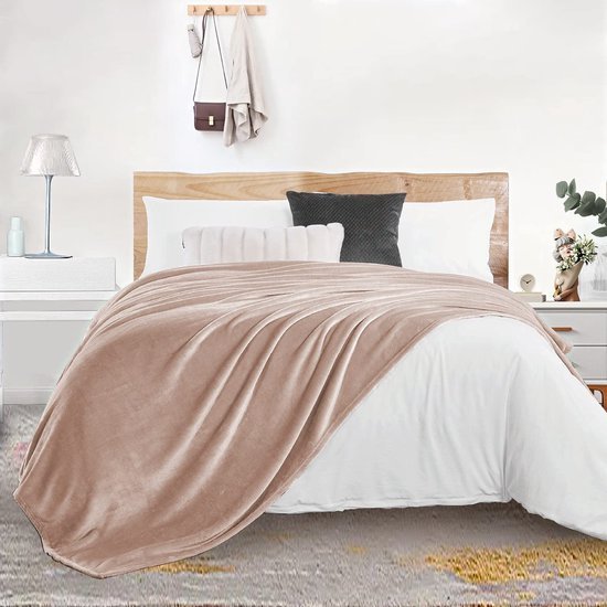 Unyqoos® Extra grote, zachte fleecedeken voor bank of bed in beige kleur