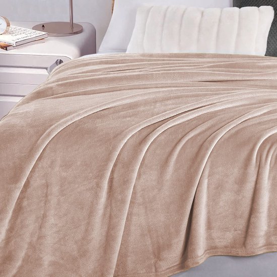 Unyqoos® Extra grote, zachte fleecedeken voor bank of bed in beige kleur