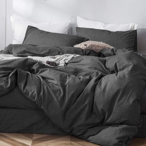Unyqoos® Antracietkleurige katoenen beddengoedset van 200 x 200 cm met kussenslopen
