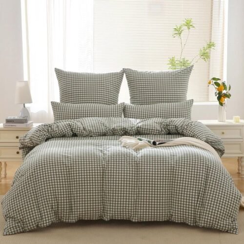 Unyqoos® Comfortabele katoenen dekbedovertrekset met geruit patroon en kussenslopen