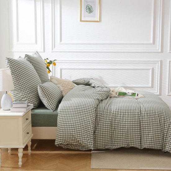 Unyqoos® Comfortabele katoenen dekbedovertrekset met geruit patroon en kussenslopen