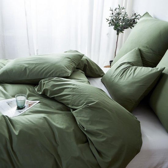Unyqoos® Premium Katoenen Beddengoedset 220 x 240 cm met Elegante Donkergroene Afwerking voor Optimaal Comfort