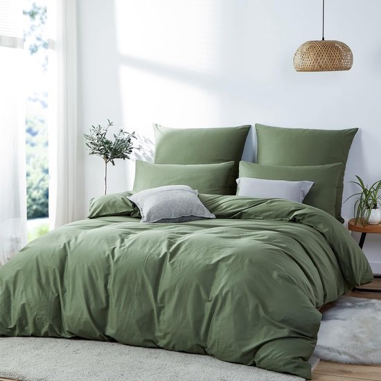 Unyqoos® Premium Katoenen Beddengoedset 220 x 240 cm met Elegante Donkergroene Afwerking voor Optimaal Comfort