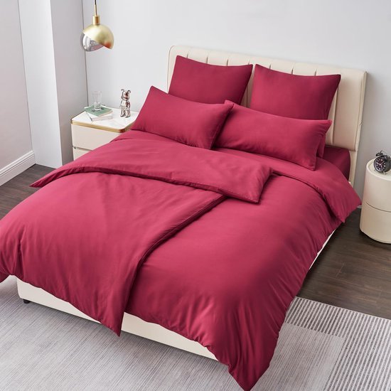 Unyqoos® Beddengoedset van Zacht Microvezel voor Comfortabele Nachtrust, 4-delig, Rood, Met Praktische Ritssluitingen en Bandjes
