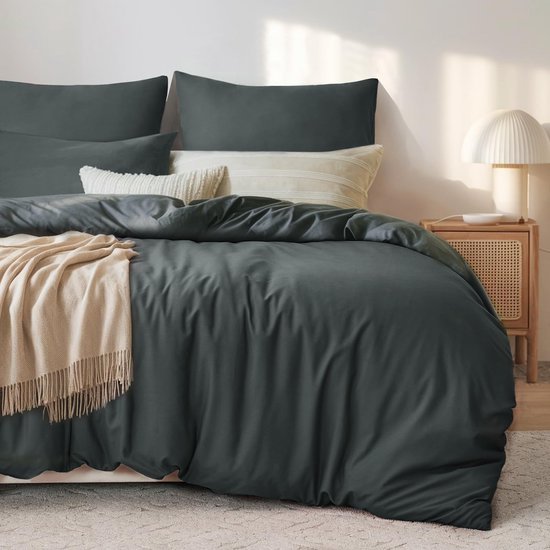 Unyqoos® Comfortabel en Strijkvrij Beddengoedset van Microvezel in Antraciet Kleur