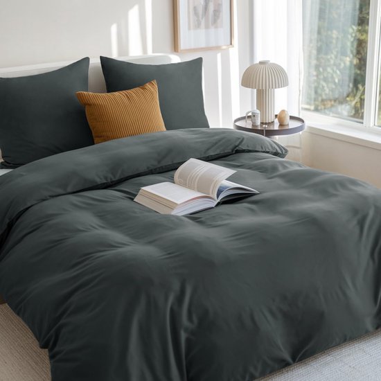 Unyqoos® Comfortabel en Strijkvrij Beddengoedset van Microvezel in Antraciet Kleur