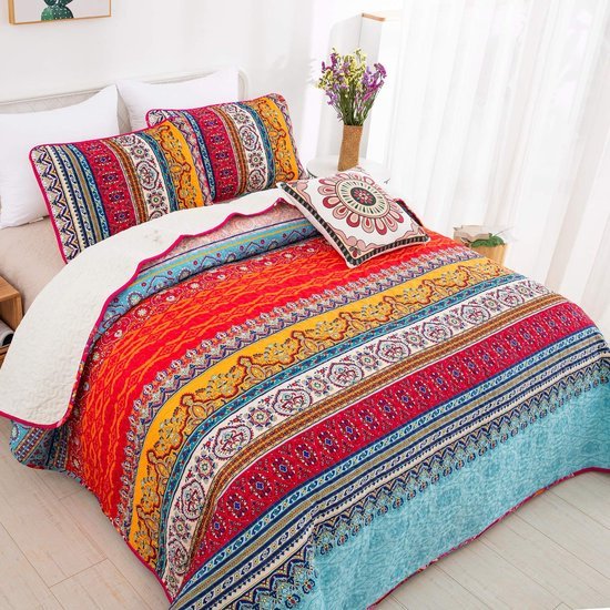 Unyqoos® Sfeervolle Boho-Stijl Bedsprei Set van 3 Delen met Kussenslopen voor Tweepersoonsbed