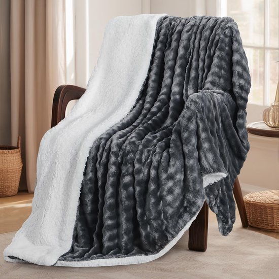 Unyqoos® Grijze zachte en warme dubbelzijdige deken met modern 3D-design 150 x 200 cm