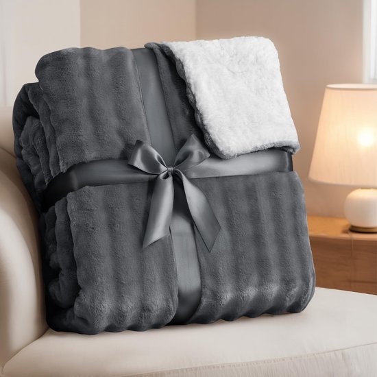 Unyqoos® Grijze zachte en warme dubbelzijdige deken met modern 3D-design 150 x 200 cm