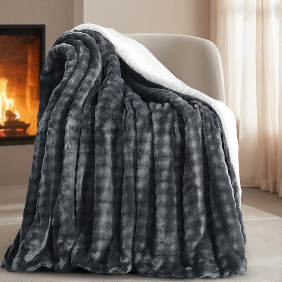 Unyqoos® Grijze zachte en warme dubbelzijdige deken met modern 3D-design 150 x 200 cm