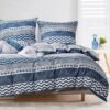 Unyqoos® Omkeerbare dekbedovertrekset in blauw-wit geometrisch patroon van microvezel 155 x 220