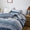 Unyqoos® Omkeerbare dekbedovertrekset in blauw-wit geometrisch patroon van microvezel 155 x 220