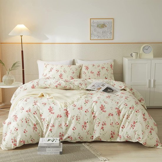 Unyqoos® Beddengoed Set 135 x 200 cm met Vintage Bloemen en Bladeren Design, Inclusief Kussensloop