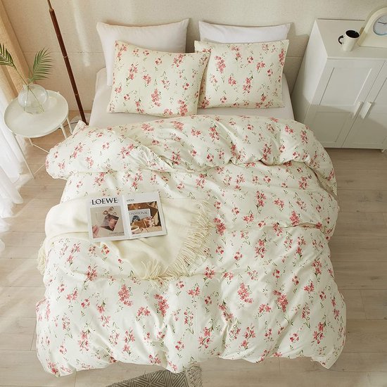 Unyqoos® Beddengoed Set 135 x 200 cm met Vintage Bloemen en Bladeren Design, Inclusief Kussensloop