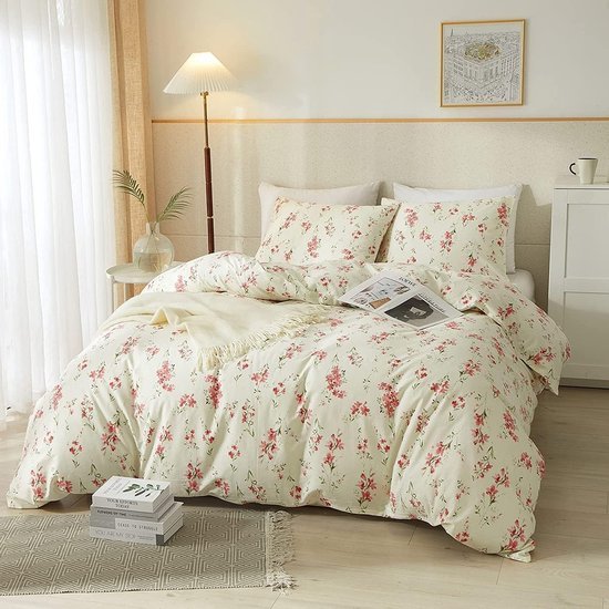 Unyqoos® Beddengoed Set 135 x 200 cm met Vintage Bloemen en Bladeren Design, Inclusief Kussensloop