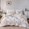 Unyqoos® Elegante dekbedovertrekset met bladpatroon en kussensloop in goud wit