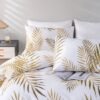 Unyqoos® Elegante dekbedovertrekset met bladpatroon en kussensloop in goud wit