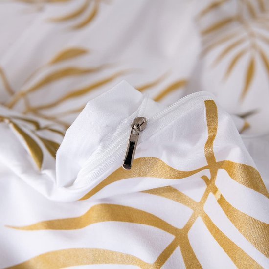Unyqoos® Elegante dekbedovertrekset met bladpatroon en kussensloop in goud wit