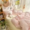 550x550-13687.jpg Unyqoos® Roze-wit Geruite Microvezel Beddengoedset met Allergievriendelijke Eigenschappen