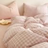 550x550-13692.jpg Unyqoos® Roze-wit Geruite Microvezel Beddengoedset met Allergievriendelijke Eigenschappen