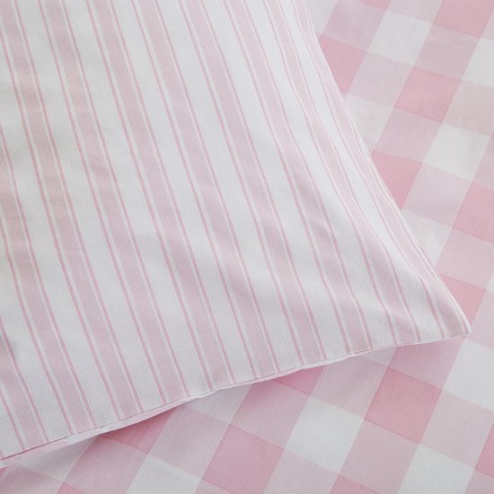 Unyqoos® Katoenen eenpersoons beddengoedset met ruit en streep in roze tinten
