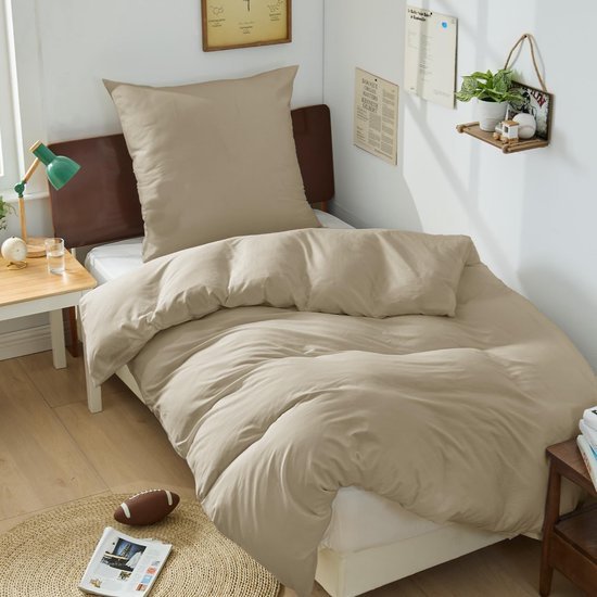550x550-13721.jpg Unyqoos® Zachte katoenen beddengoedset met ritssluiting en kussensloop in beige kleur